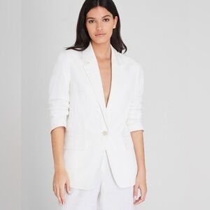 Club Monaco Relaxed Single Breasted Linen Blend Blazer Off White Size 2